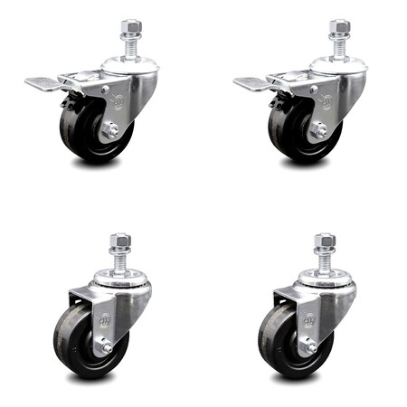 Service Caster 3.5 Inch Phenolic Swivel 1/2 Inch Threaded Stem Caster Total Lock Brake SCC, 2PK SCC-TSTTL20S3514-PHR-121315-2-S-2